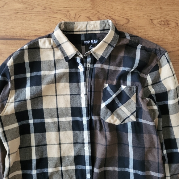 Pop Man Men's Plaid Button Down Size L - Picture 3 of 3